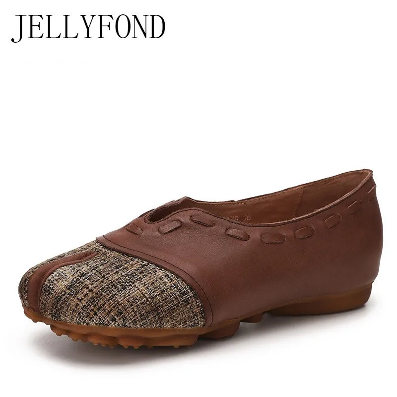 

JELLYFOND Natural Genuine Leather Flats Women Finger Toes Handmade Shoes Woman Vintage 2019 Retro Slip On Soft Loafers Moccasins