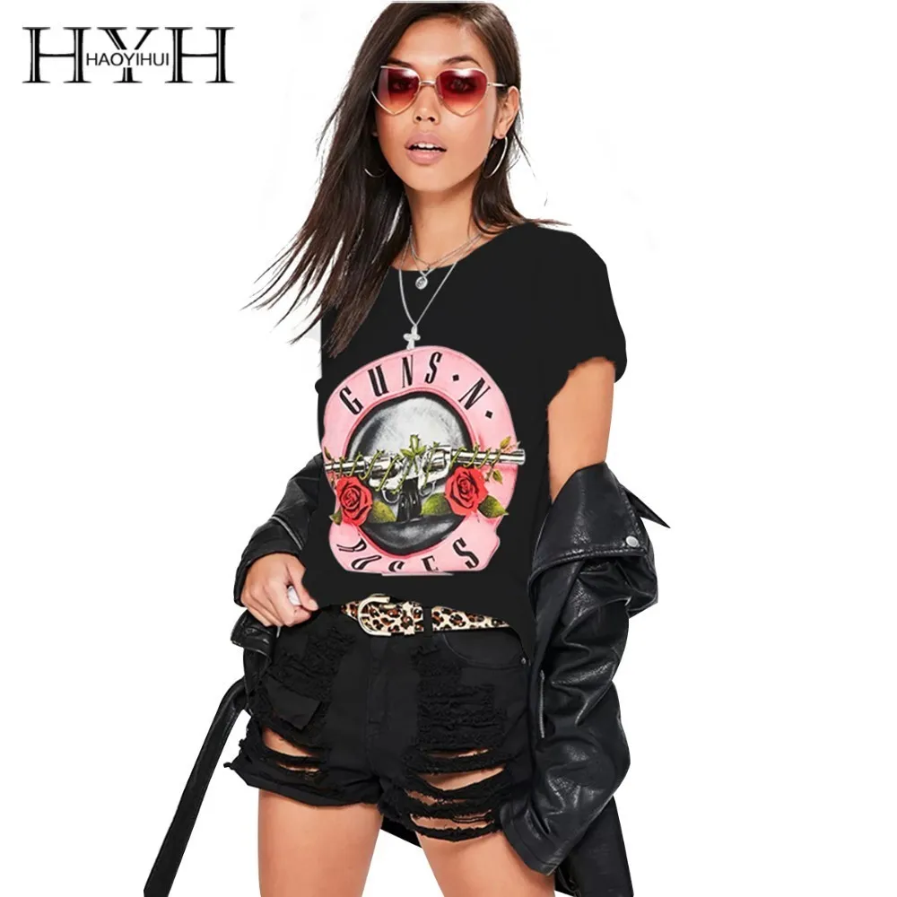 

HYH HAOYIHUI New Cotton Harajuku Aesthetics Tshirt Sexy Flowers Print Short Sleeve Tops & Tees Fashion Casual T Shirt