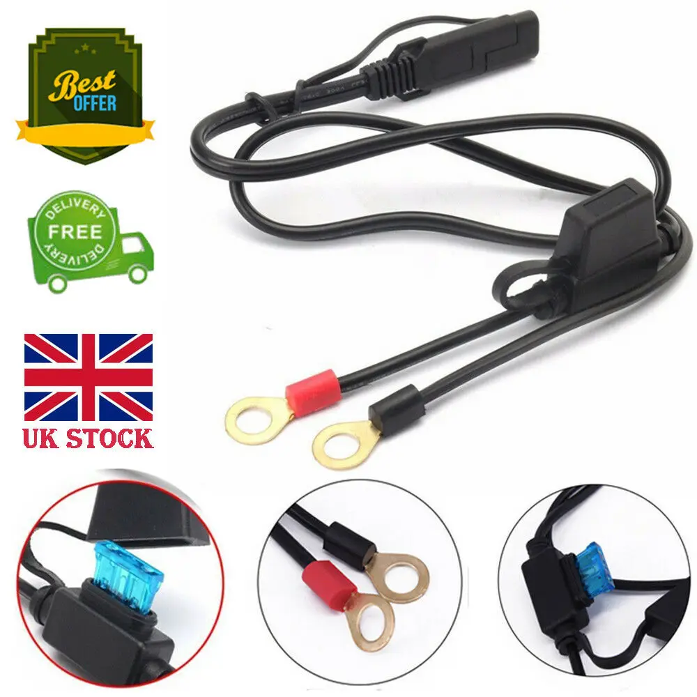 

12V Motorcycle Battery Charger Terminal Ring Connector Cable Output Connect