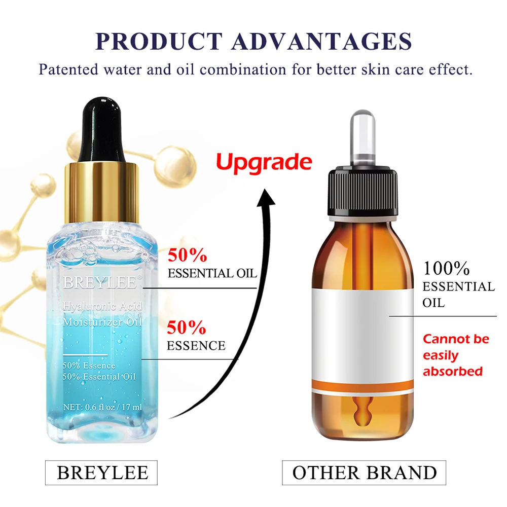 Breylee 2pcs Hyaluronic Acid Essential Oils Whitening Serum Rose Firming Essence Moisturizer Nourish Facial Skin Care Anti-aging
