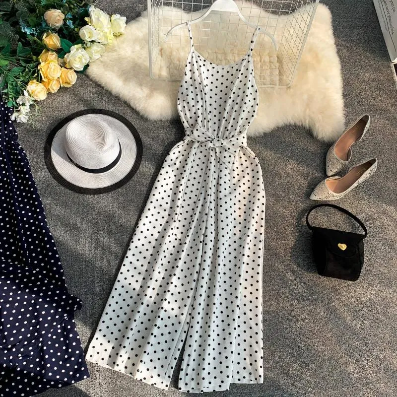 Womens Jumpsuit Holiday Retro Dot Print V Collar Sleeveless Wide Leg Jumpsuit High Waist Overalls Beach Rompers Womens Jumpsuit Holiday Retro Dot Print V Collar Sleeveless Wide Leg Jumpsuit High Waist Overalls Beach Rompers