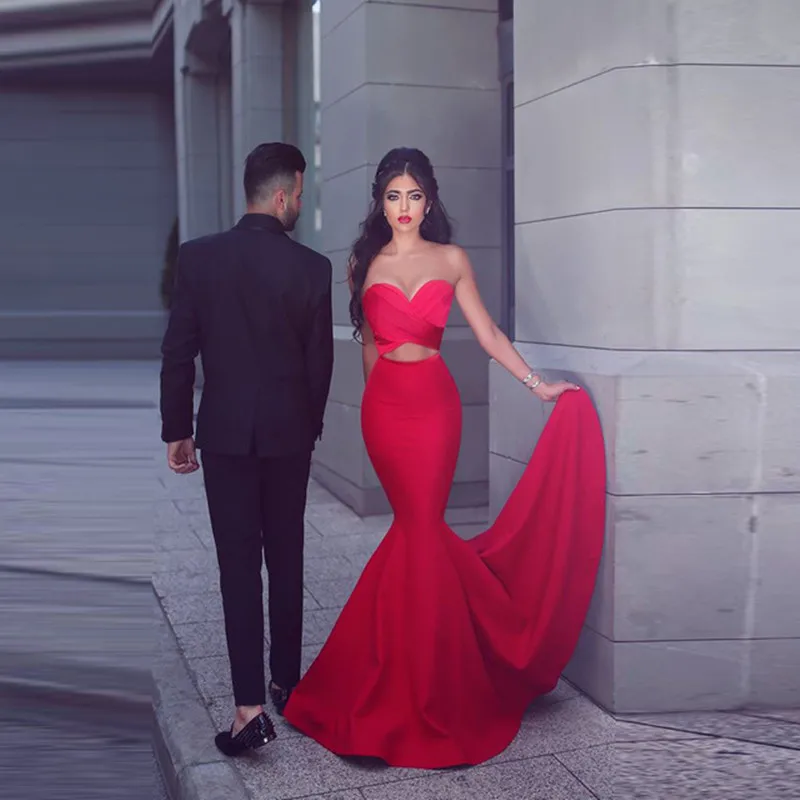 

Women Dress Sexy Red Sleeveless Tube Top Fishtail Show High Waist Long Bag Hip Elegant Party Dress Women Vestidos YOUNGER TREE