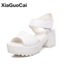 2019 Summer Women Sandals Platform High Heels Casual Woman Shoes Hook & Loop Peep Toe Square Heel White Black Female Pumps Cheap cocoafoal woamn transparent sandals white black red fetish high heels pole dance shoes sexy peep toe summer platform heels pumps