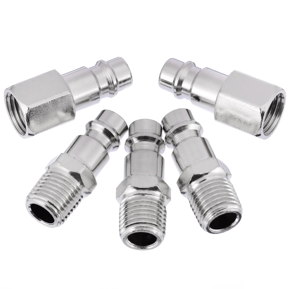 5pcs 1/4" BSP Femal/Male Air Line Hose Compressor Connectors Silver
