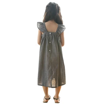 

ruffled long dress age for 4 - 14 yrs teenage girls chinese style striped dress 2019 summer kids sleeveless simple loose frocks