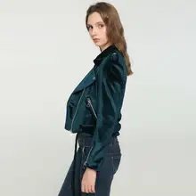 Женские бархатные осенние куртки с отложным воротником, на молнии зауженный пиджак
