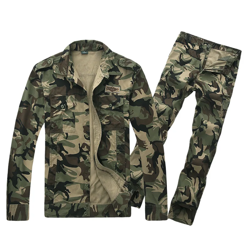 Весенний мужской Тактический тренировочный Камуфляжный костюм для улицы, с несколькими карманами, анти-износ, хлопок, мужской, для кемпинга, походов, армейских фанатов, рубашка, брюки, набор