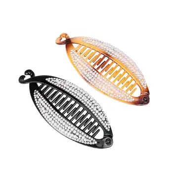 

2pcs Banana Hair Clip Pearl Crystal Fashionable Decorative Hair Claw Ponytail Clip Hair Clip for Women