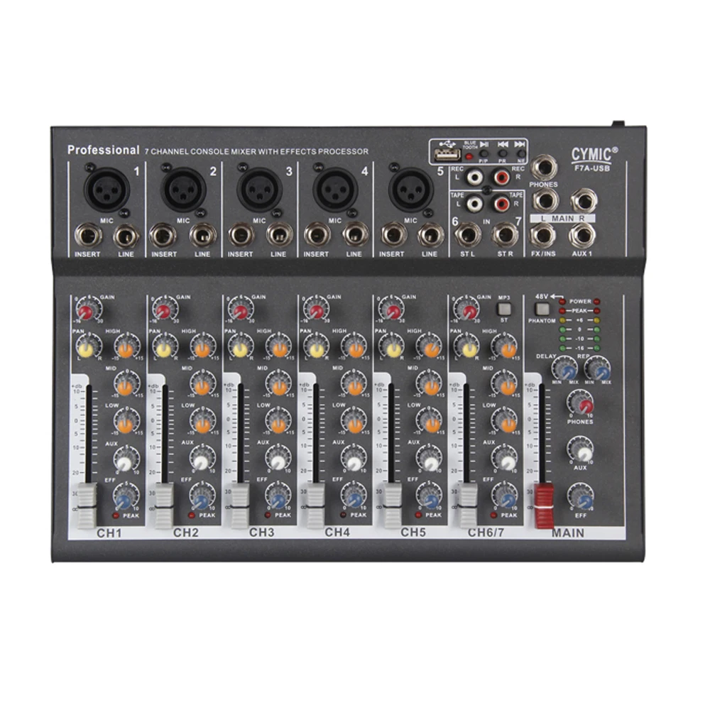 

7-Channel Sound Mixing Console Portable Audio Mixer with USB DJ Sound Mixing Console 48V Amplifier for Karaoke KTV Party