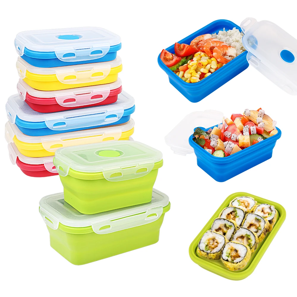 HOOMIN силиконовый Ланч бокс 350/500 мл Складной пищевой контейнер Bento коробки