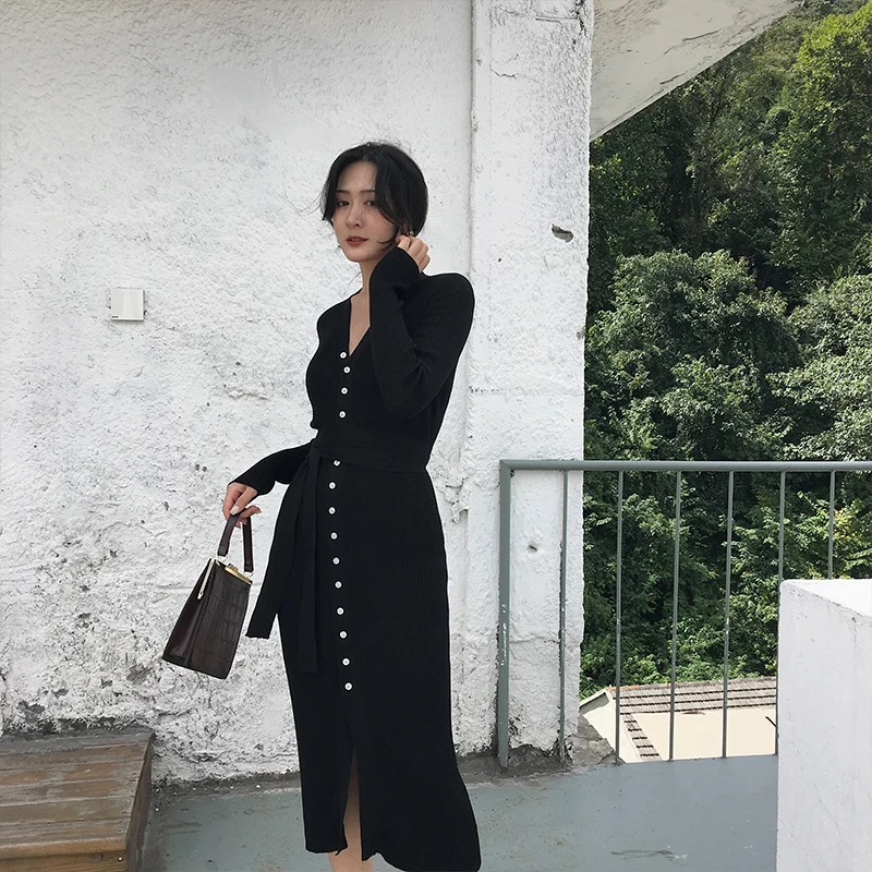 Весна Осень 2020 модное темпераментное женское платье с v образным вырезом