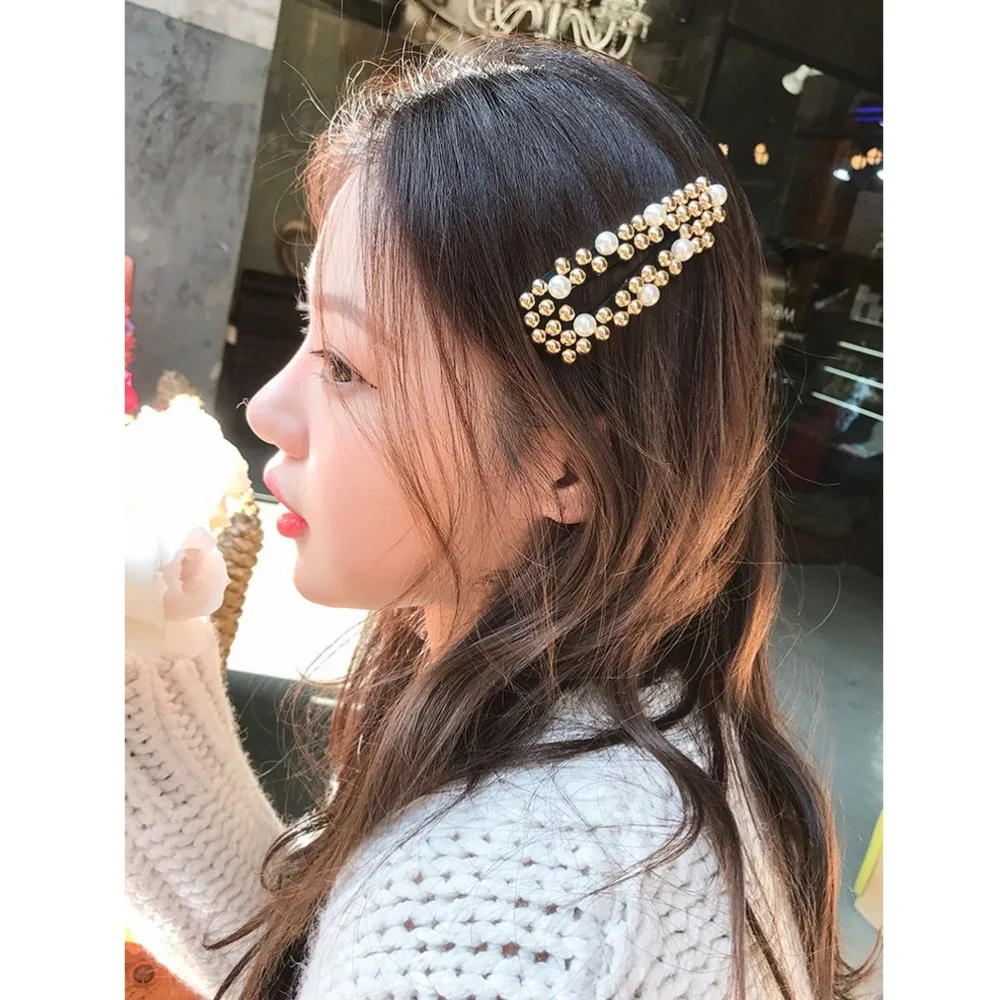 

Hot Girls Beads Pearl Hairpins Women Ins Hair Accessories Hair Clips For Women Alloy BB Hairgrips Wholesale 2019 New Arrival