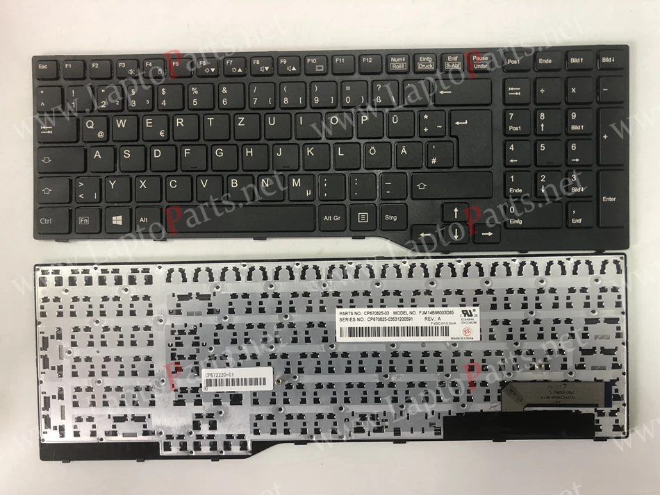 Немецкая клавиатура для ноутбука Fujistu E754 Lifebook E753 E756 E554 E556 CP670825-03 с черной рамкой GR Раскладка