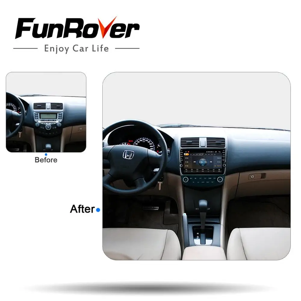 Baratos Funrover 8 core 4G + 64G CarPlay Android 9,0 DSP para Honda Accord 7 2003,2004 2007 radio reproductor de vídeo Multimedia navegación GPS No 2 din dvd