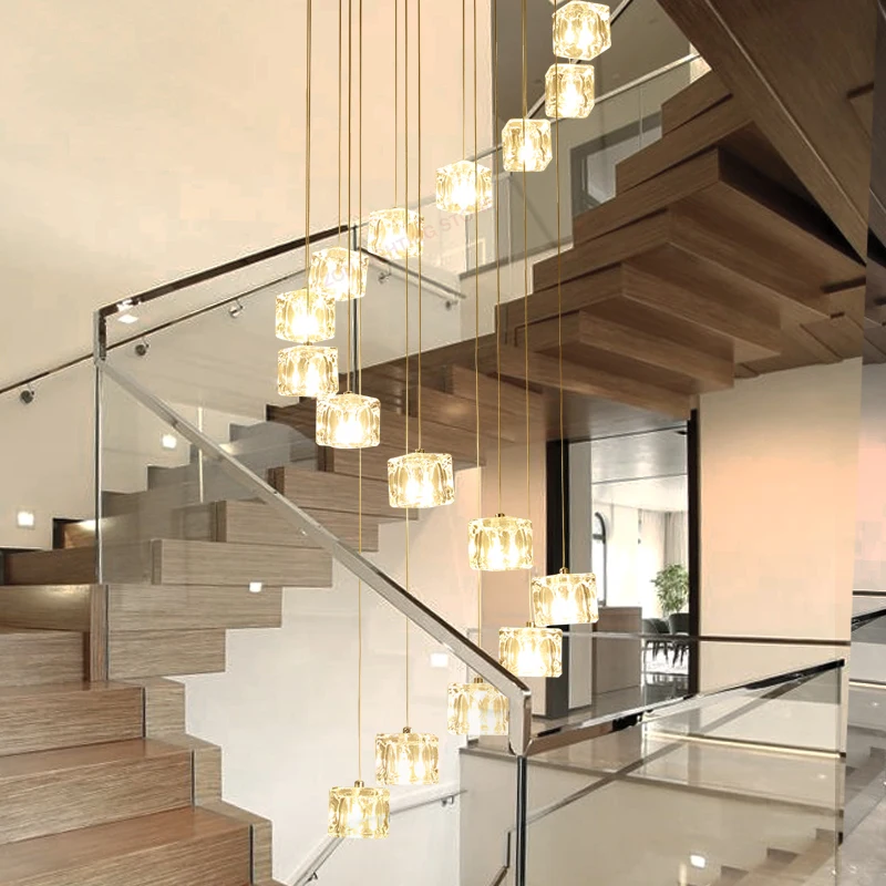 

Modern Nordic LED glass staircase chandelier.Luminaire for living room master bedroom.Restaurant droplight