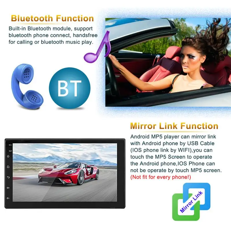 MP5 плеер для Android 8 1 с 7 дюймовым сенсорным экраном mp5 плеером Bluetooth типоразмер 2 DIN|MP4