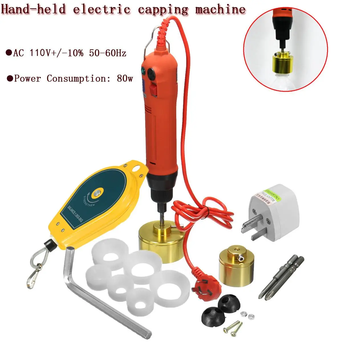 

13Pcs Portable Food Processor Eectric Capping Machine Bottle Cap Screwing Machine AC 110V Electric Cap Sealing