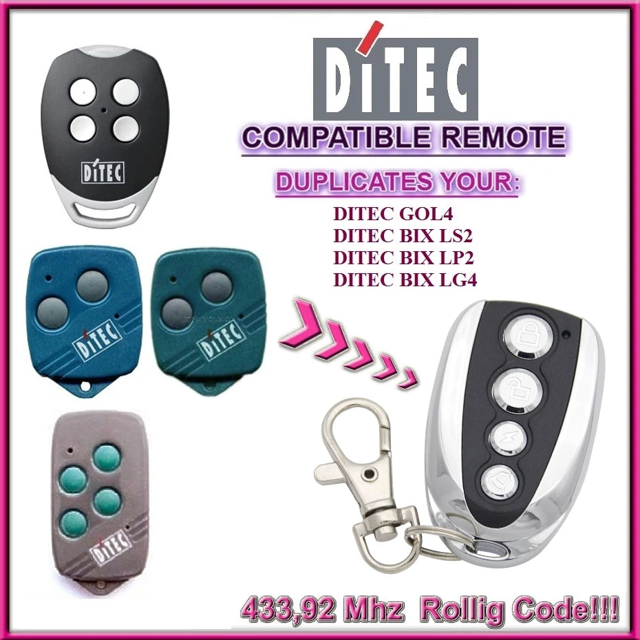 Ditec GOL4 compatible remote control transmitter CLONE 433.92Mhz Ditec BIXLG4 Ditec GOL4 compatible remote control transmitter CLONE 433.92Mhz Ditec BIXLG4