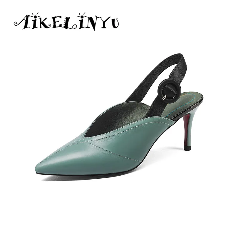 

AIKELINYU 2019 Summer Elegant Shoes Woman High Thin Heel Wedding Sandals Sexy Lady Shoes Party Cowhide Buckle Back Strap Sandals