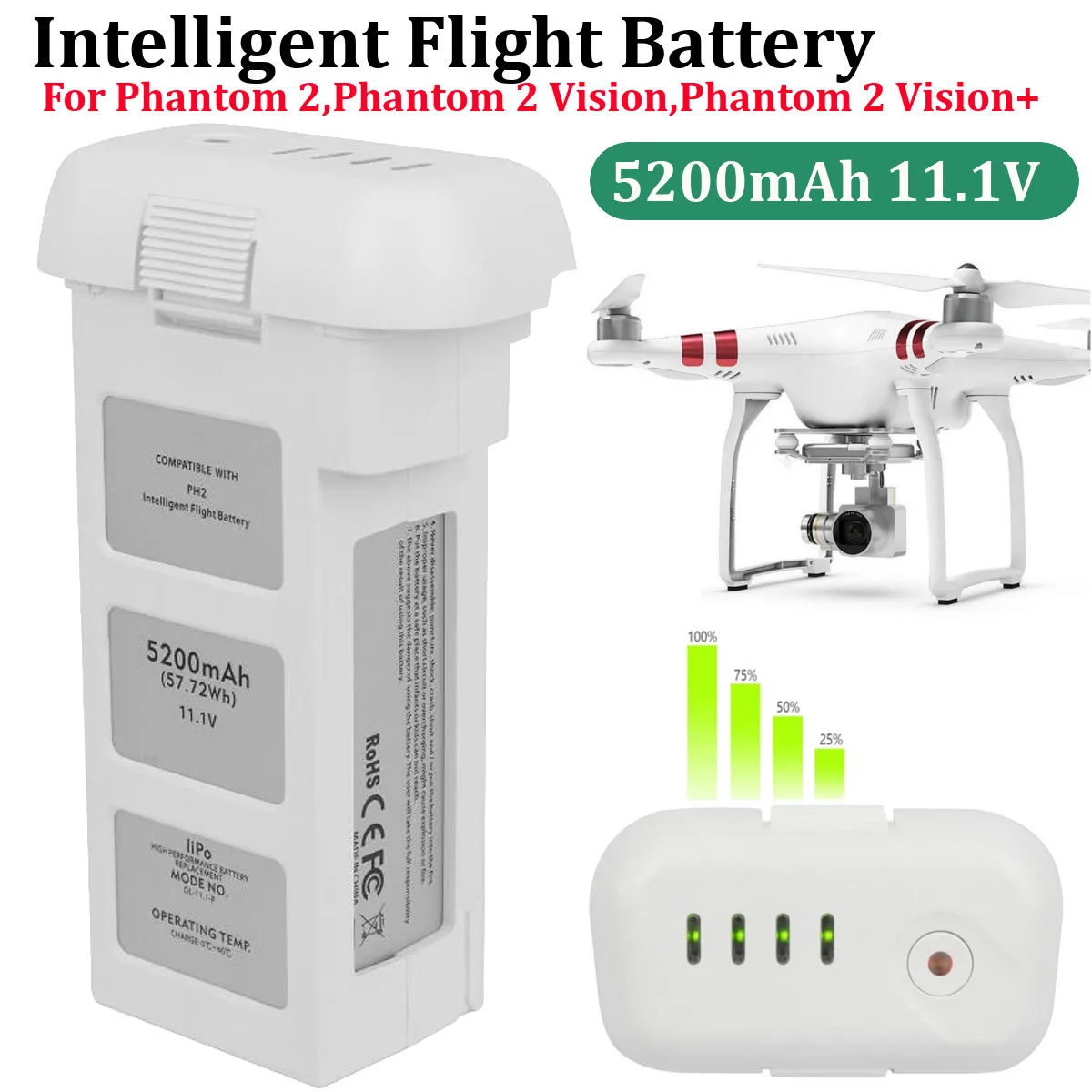 5200mA Genuine DJI Phantom 2 3 Intelligent Flight Battery 15 2V LiPo 4S 856678P Consumer Electronic