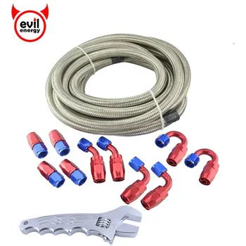 

evil energy 5M Double Stainless Steel Braided Oil Hose Line+AN4/6/8/10 0+45+90+180Degree Fuel Fittings Hose End Adaptor+Spanner