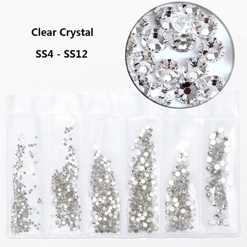 

30 Colors ss4 - ss12 Flatback AB Rhinestone Crystal Clear Nail Art Rhinestones Glass/Crystal Non HotFix Nail Art Decorations