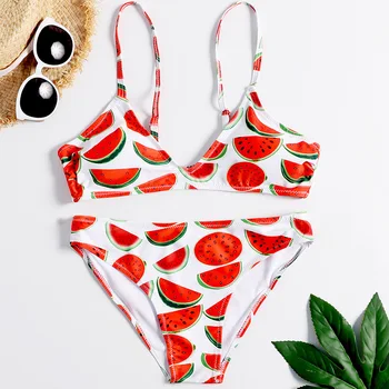 

European And American 2019 Women Swimsuit Sexy Split Watermelon Printed Swimsuit Foreign Trade Bikini 3XL 4XL 2XL