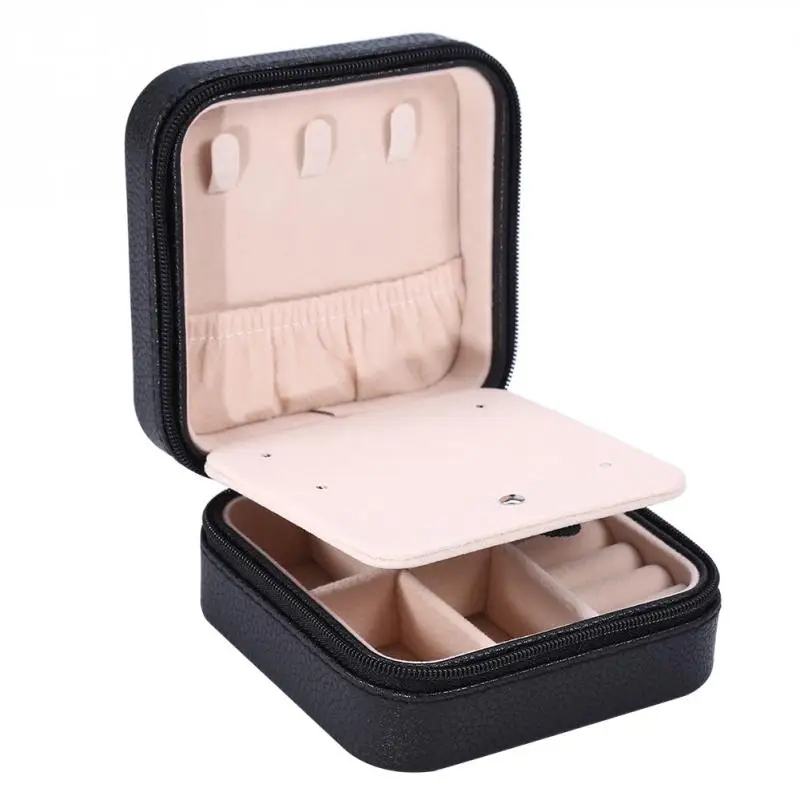 

6Types Mini Jewelry Box PU Zipper Travel Earrings Necklace Ring Storage Case Casket