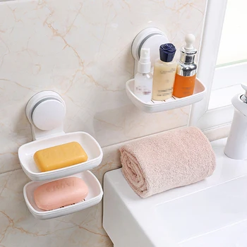 

1pc Soap Dish Holder Wall Moutned Drain Tray Suction Cup Plastic Soap Saver Soap Organizer for Bathroom Kitchen