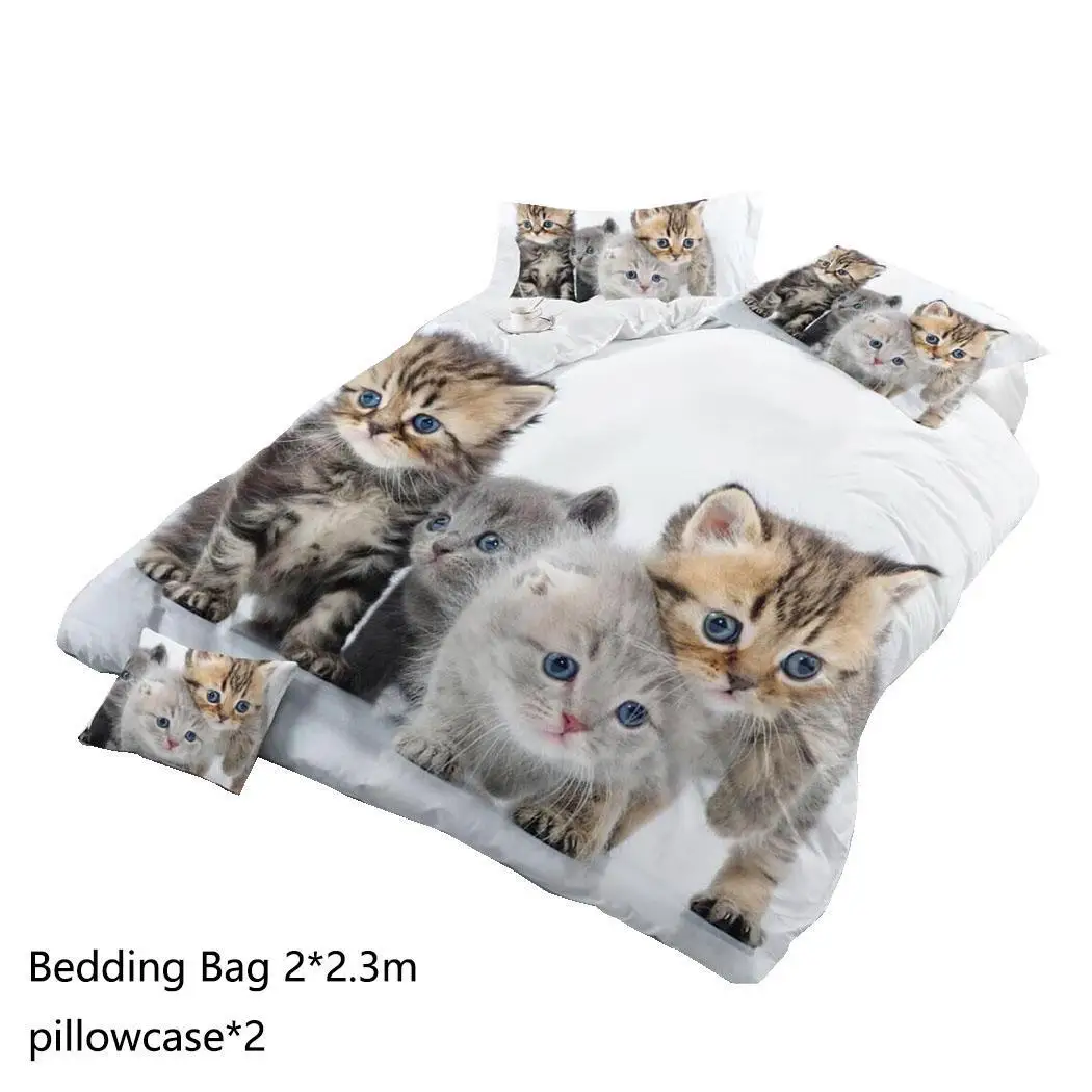 

3D Animal Pattern Sheets Quilt Cover Pillowcase Bedding animal pattern. Home, Hotel, Wedding Set Cat