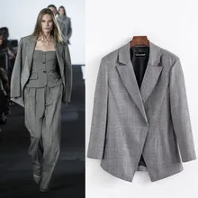 Queechalle 2018 Spring Autumn Plaid Suit Jacket Coat Female Back Split Formal Workwear Notched Office Lady Coats Women's Blazer