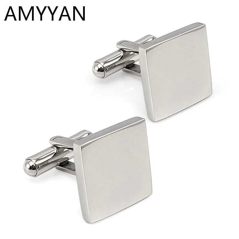 

High Quality Square Cufflinks Stainless Steel silver Customized Engrave Logo Classic Man and Woman Cufflinks Retail Wholesale