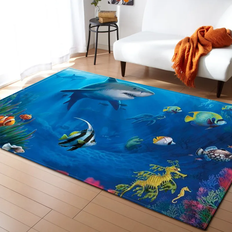 

Ocean World Shark 3D Print Parlor Area Rug Kids Theme Room Decor Rugs Memory Foam Antiskid Mat Home Soft Carpets for Living Room