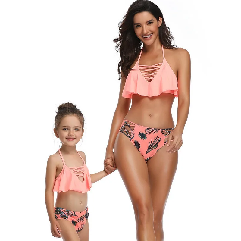 

Mother Daughter Swimsuit Family Matching Outfits Mom Baby Bikini Suits Woman Girl Swimwear High Waist Bikini Set Summer Suit