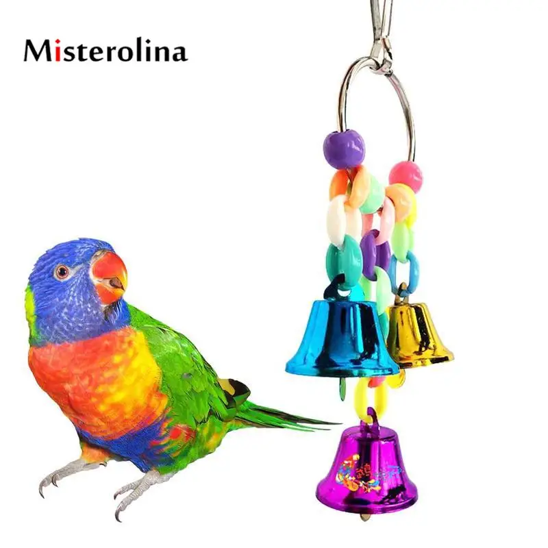 Misterolina Parrot Stand Colorful Parakeet Bird Chew Toy With Bell Birds Perches Budgerigars