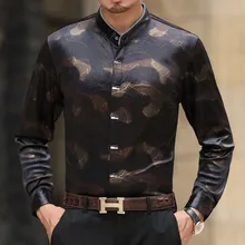 Новинка, модная рубашка с принтом, бархатная рубашка, Мужская Весенняя уличная рубашка с длинным рукавом, Camisa Masculina, деловая рубашка из иммиатного шелка с цветочным принтом, мужская рубашка