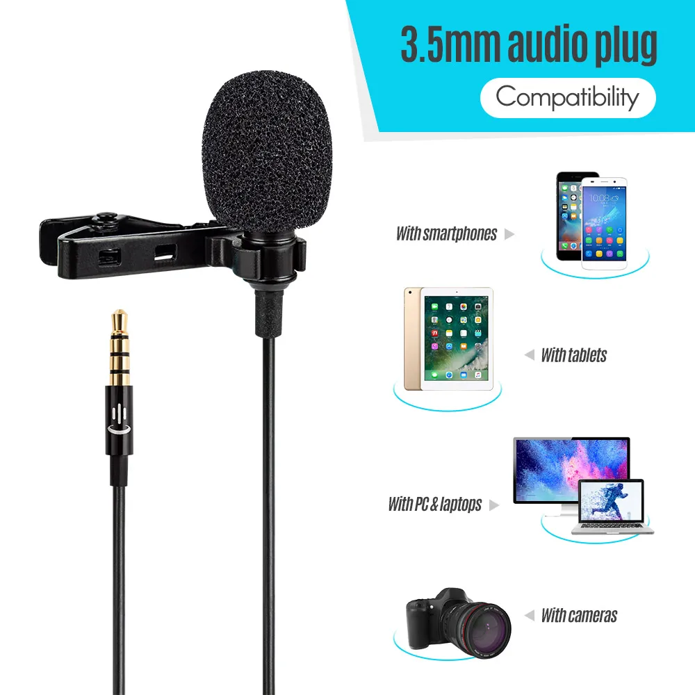 Lavalier Lapel Clip on Microphone Omni directional Noise canceling Mic