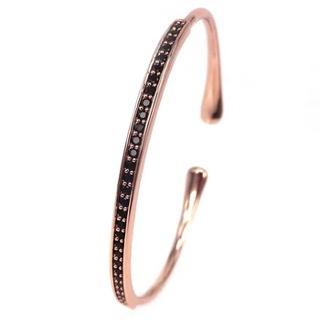 

2019 Famous Brand Mens Bangles,Rose Gold Cuff Bangles Micro Pave Black CZ Open Bangles Bracelets For Men,Valentine's GIFT
