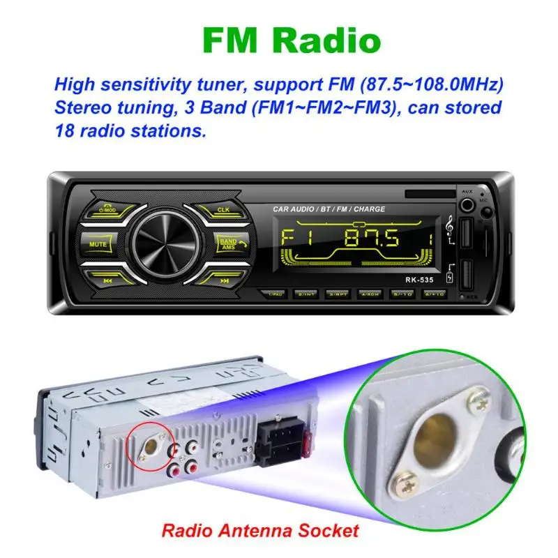 

ALLOYSEED 1Din In-dash Car Stereo Audio MP3 Player Electronics TF Card U Disk AUX Dual USB Bluetooth FM Radio Car MP3 Player