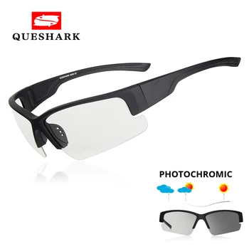 

QUESHARK Lightweight Uv400 Photochromic Cycling Sunglasses Driving Fishing Discoloration Glasses Matte Black Bicycle Eyewear