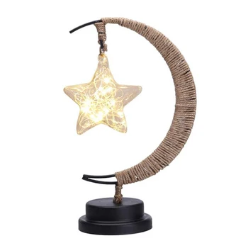 

AA Dry Battery Hemp Rope Iron Moon Table Lamp Five Star Atmosphere LED Night Light For Home Decor Gift