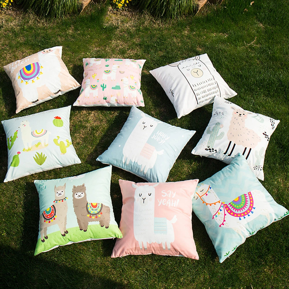 

Animal Alpaca Flower Cushion Cover Cactus Party Llama Pillow Case Tropical Vintage Chair For Sofa Pillows 45cm
