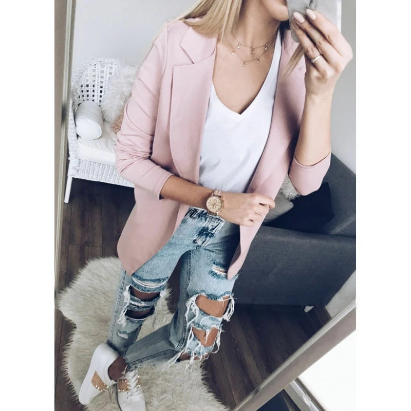 New  Women Clothes small Suit Elegant Simple Office Suit  Long Sleeve Top Casual Cardigan Outwear Formal Slim Coat Jacket