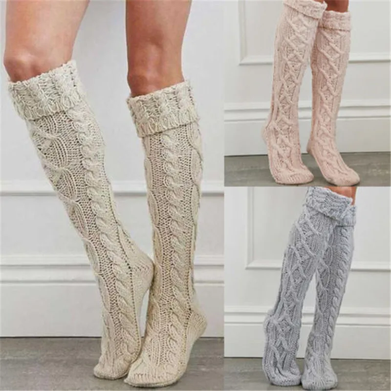 

Women Warm Stockings Solid Color Knitting Over Knee Long Boot Thigh-high Warmer Leggings Fashion New Winter Floor Stocking