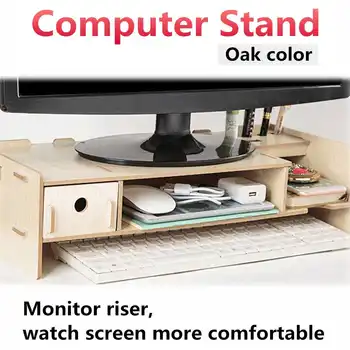 

Wooden Multi-function Desktop Monitor Stand Computer Screen Riser Shelf Plinth Strong Laptop Stand Desk Holder For Notebook TV