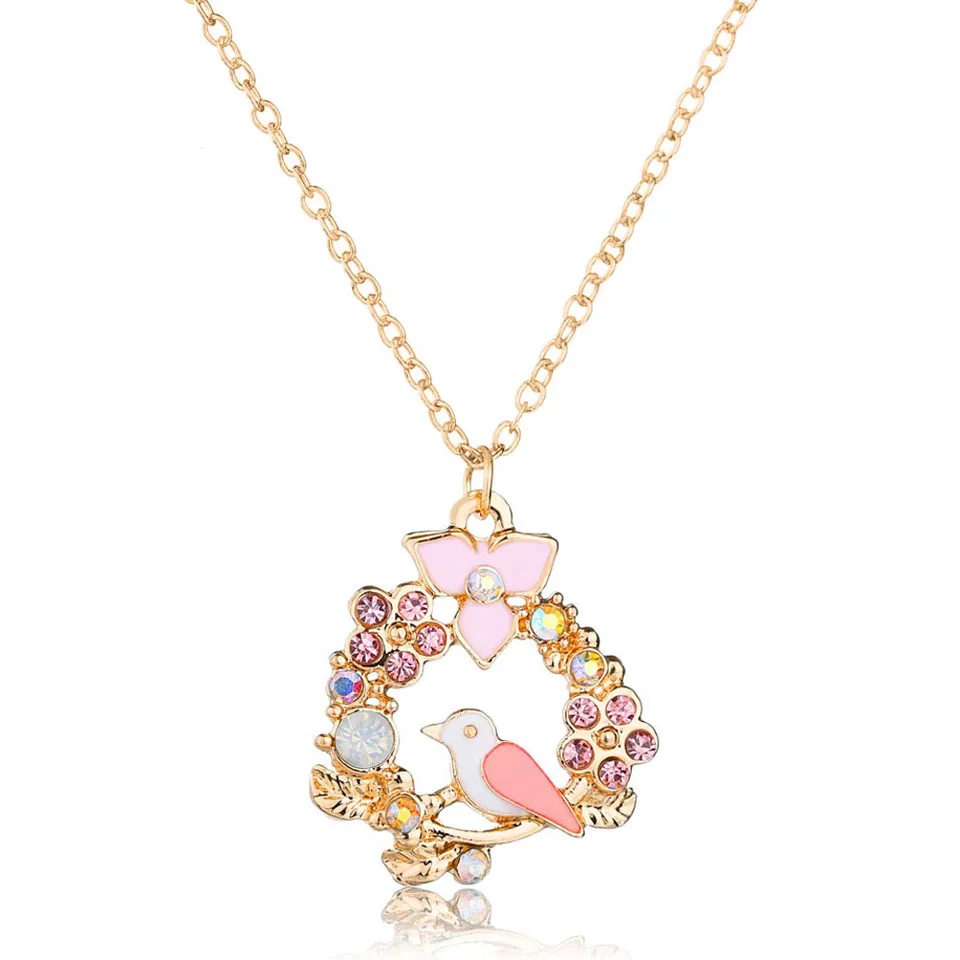 

Bright Pink Round Bird Flower Pendants Female Necklace For Women Handmade Beautiful Anniversary Necklace Jewelry Gifts
