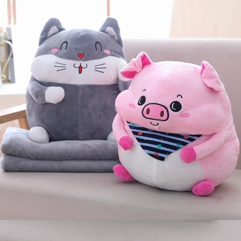 1 шт. 40 см Kawaii плюшевая свинья кошка Подушка подушка с набивкой игрушки одеяло 2 в