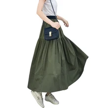 Новинка, Весенняя женская юбка, пэчворк, тонкая, эластичная талия, гофрированные длинные юбки, армейский зеленый, хаки, черный, 953