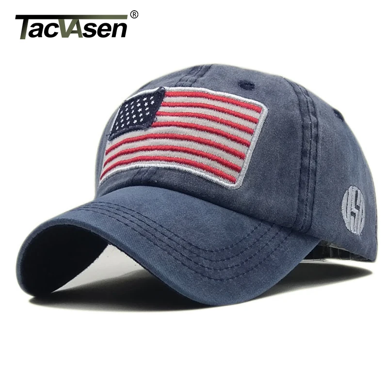 

TACVASEN Baseball Cap Men Summer Cotton Washed USA Flag Embroidery Fashion Snapback Cap Sun Protection Man Tactical Hats YWWK-01