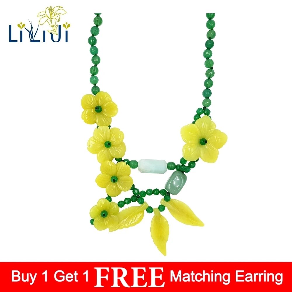 

Lii Ji Dye Green Color Jade ,Natural Korea Jade Flowers,Amazonite,Green Aventurine with Jade Toggle Clasp Necklace Approx 53cm